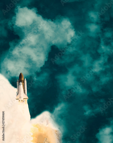 Fototapeta Naklejka Na Ścianę i Meble -  Cloudy rocket launch. The elements of this image furnished by NASA.