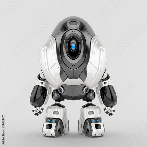 Alien robot with huge hood head, 3d rendering