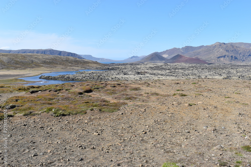 Mountains and a blue lake on the way to Grundarfjödur in the west of Iceland	