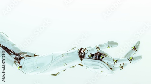 Artificial futuristic robotic arm with asking gesture, 3d render / Robotic arm stretched