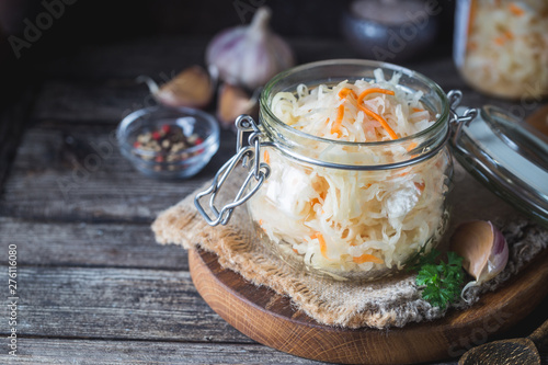 Photos Glass jar with homemade sauerkraut