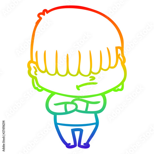 rainbow gradient line drawing cartoon boy with untidy hair