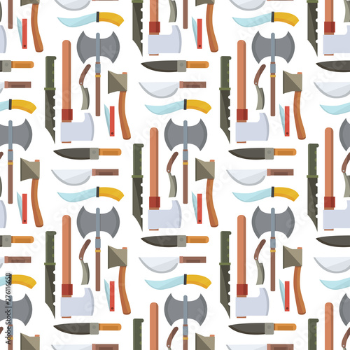 Knifes cooking chef meal kitchen utensil lunch razor stainless restaurant blade tool seamless pattern background vector illustration.