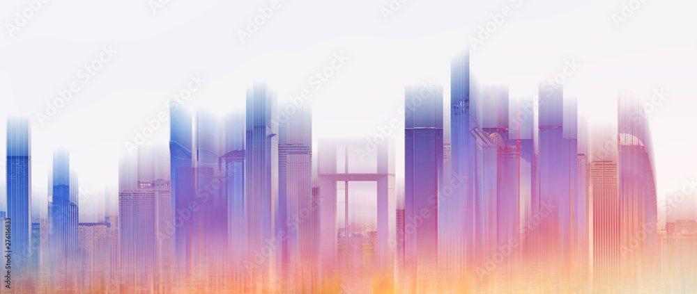 Colorful building city skyline, on white background. Abstract city background