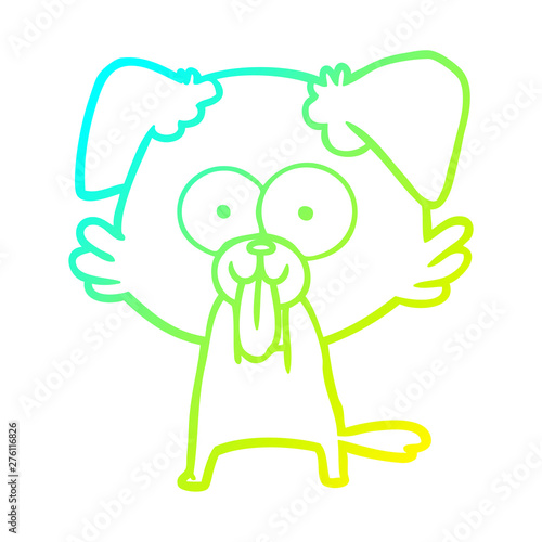 cold gradient line drawing cartoon dog with tongue sticking out