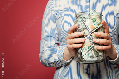 Money us dollars in jar. Investment and banking concept photo