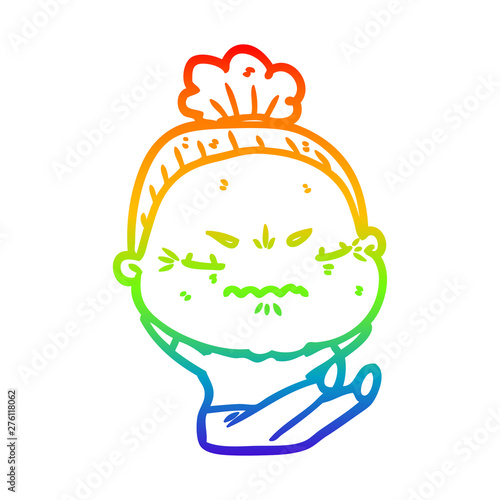 rainbow gradient line drawing cartoon annoyed old lady
