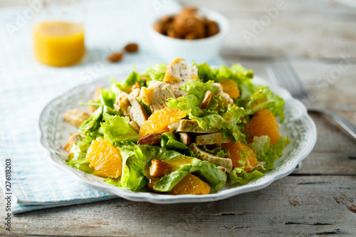 Homemade chicken salad with orange and almond