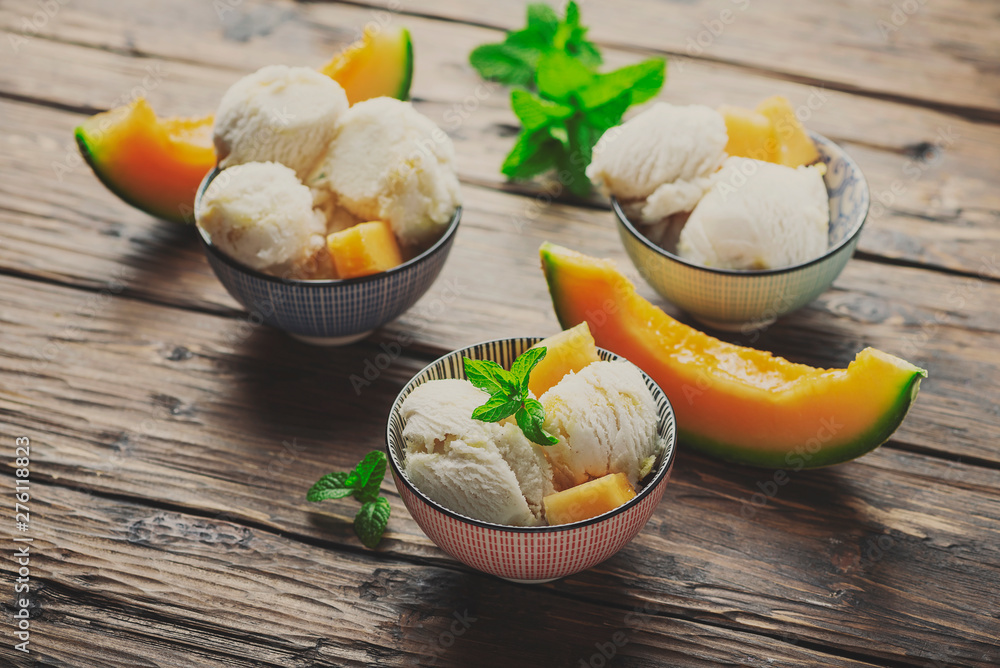 Delisious ice cream with melon and mint Delisious ice cream with melon and mint