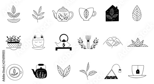Hand drawn tealogo set in doodle style