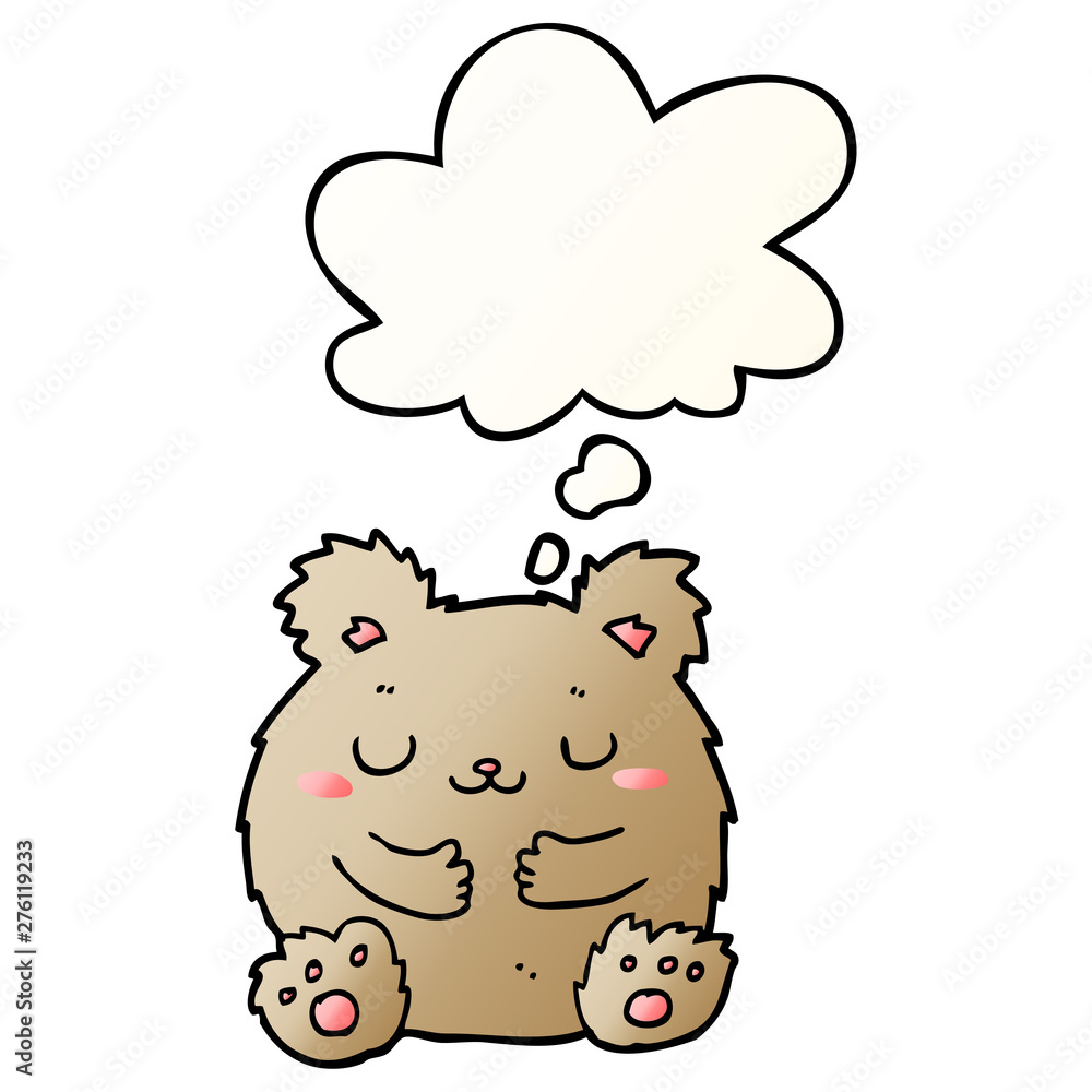 Naklejka premium cute cartoon bear and thought bubble in smooth gradient style