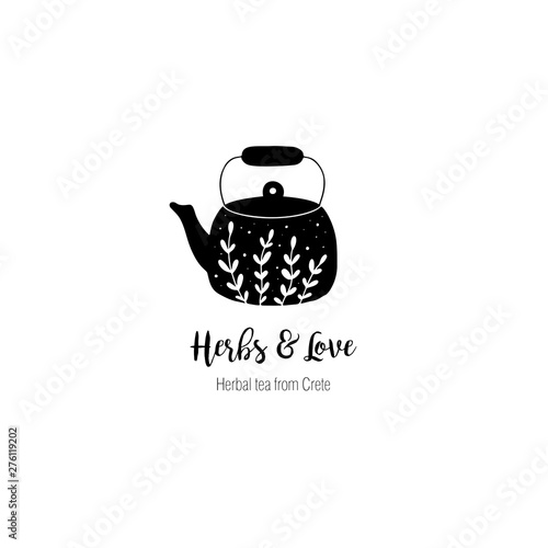 Hand drawn tea logo in doodle style