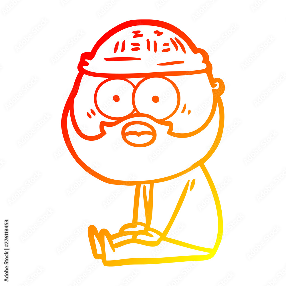 Fototapeta premium warm gradient line drawing cartoon bearded man sitting