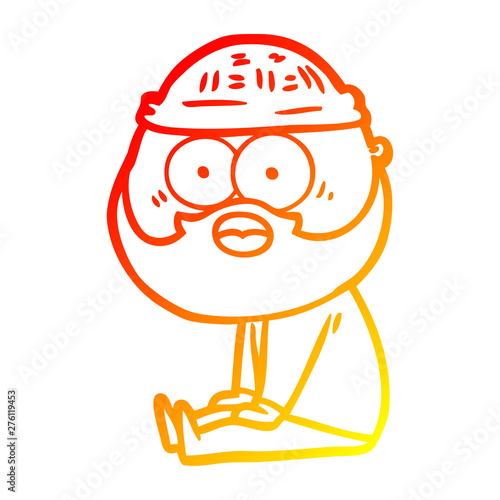 warm gradient line drawing cartoon bearded man sitting