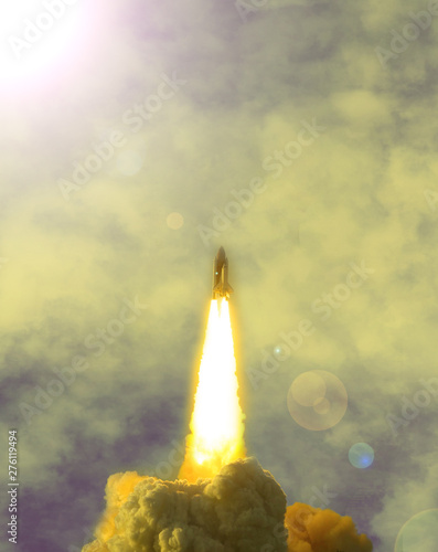 Rocket liftoff. The elements of this image furnished by NASA.