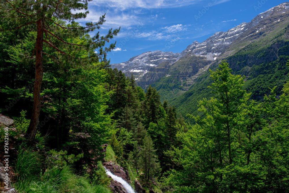 La Larry waterfalls in National Park of Ordesa and Monte Perdido. Valley of Pineta, Bielsa, Spain