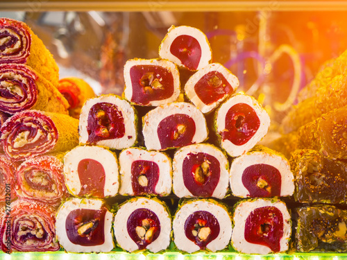 Traditional turkish lokum, street food Istanbul photo