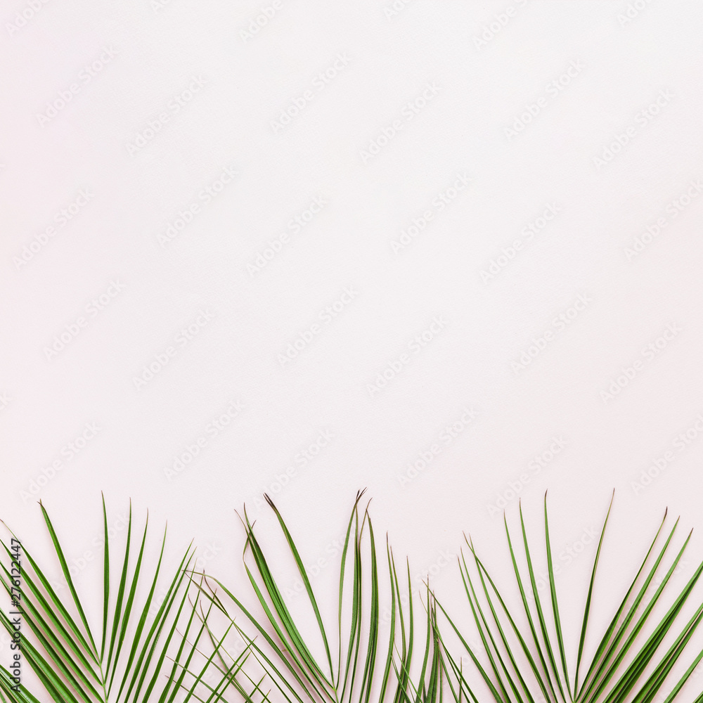 Fototapeta premium Flat lay of tropical leaves with copyspace