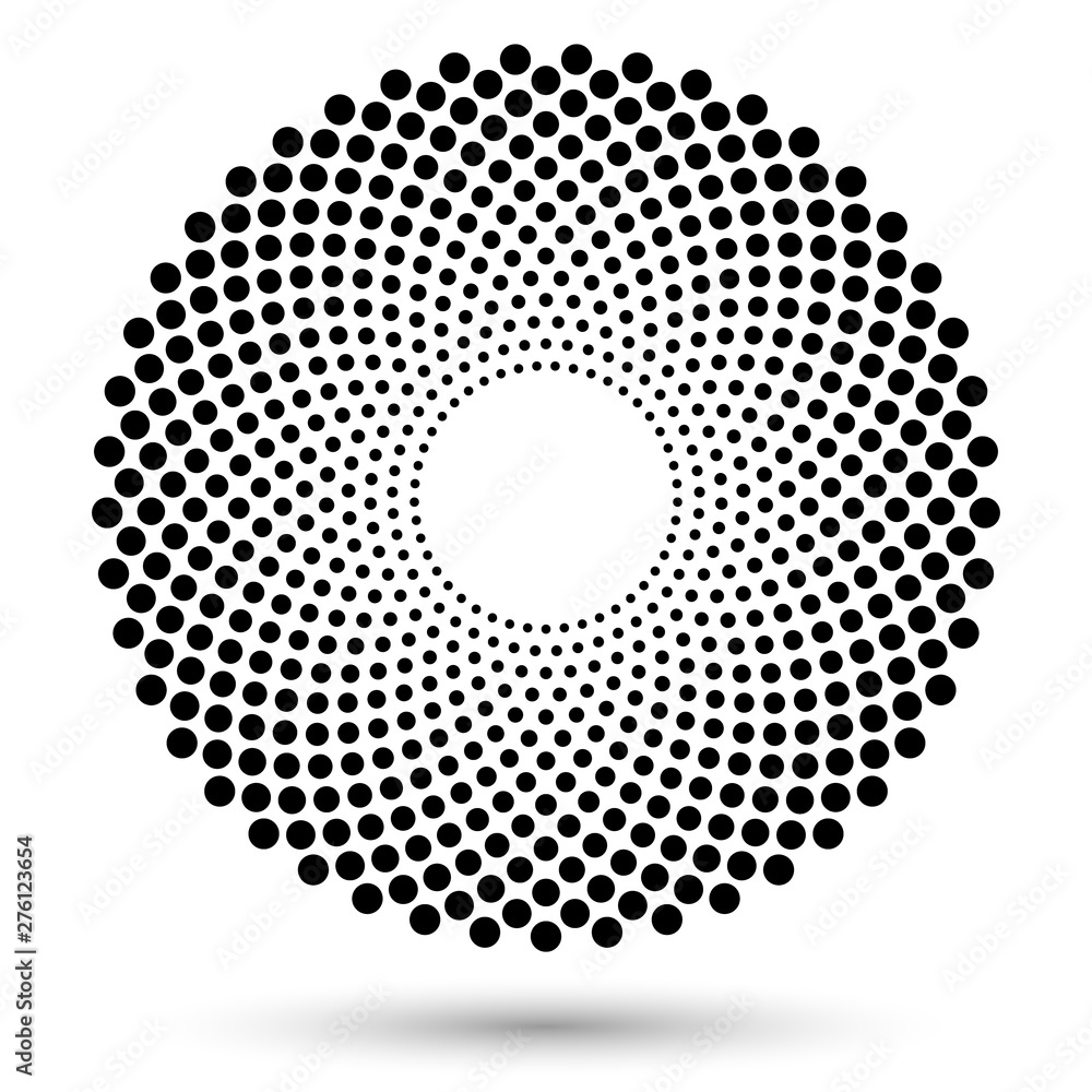 Halftone round as icon or background. Black abstract vector circle frame with dots as logo or emblem.