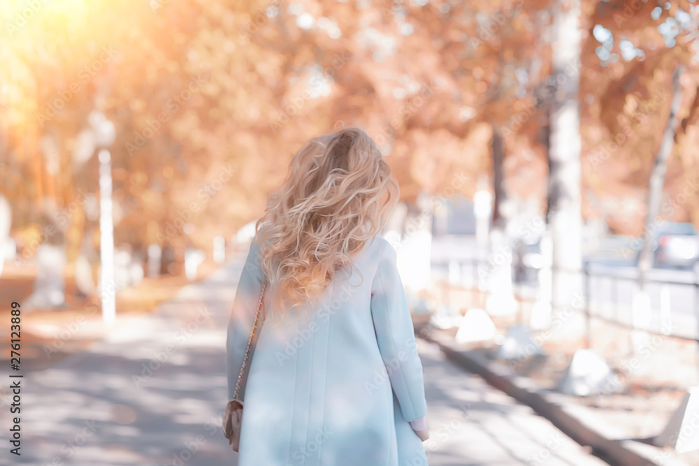 walk in autumn park / beautiful girl in autumn park, model female happiness and fun in yellow trees October walk in autumn park / beautiful girl in autumn park, model female happiness and fun in yellow trees October