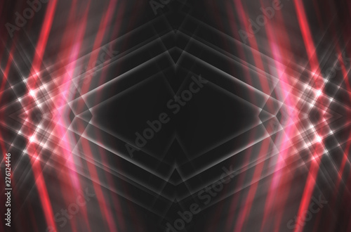 Dark abstract futuristic background. Neon lines glow. Neon lines  shapes. Red glow