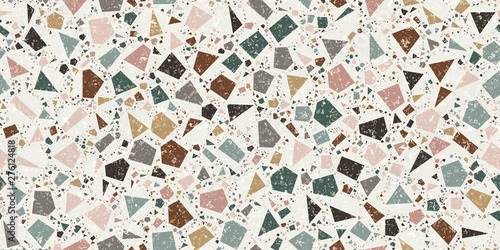 Colorful Textured Dense Micro Terrazzo Seamless Repeat Vector Pattern Swatch. Thousands of random non-overlapping polygonal elements. Generative Art.