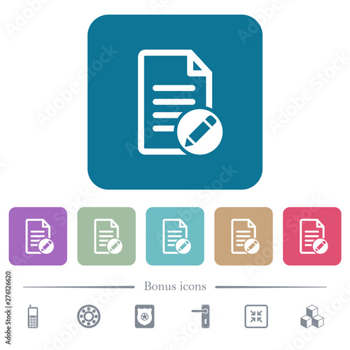 Rename document flat icons on color rounded square backgrounds