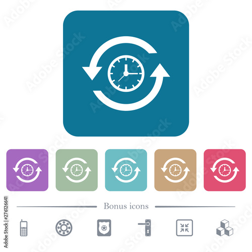 History flat icons on color rounded square backgrounds