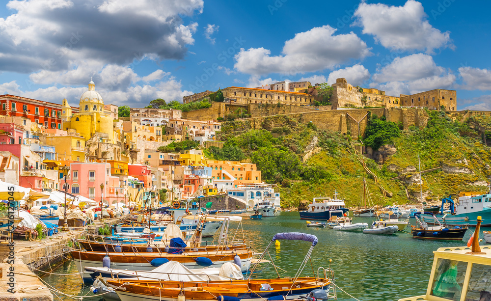 Landscape with colorful houses on Procida island, Italy