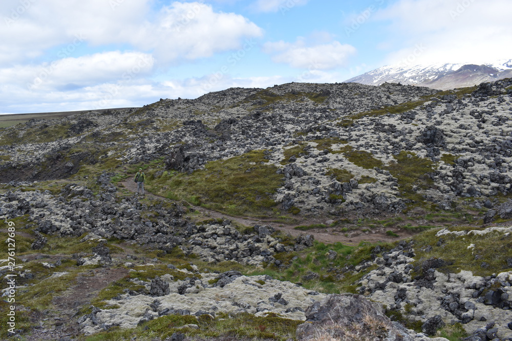 Hiking trail from Anarstapi to Hellnar with the raw nature in the west of Iceland at Snaefellsnes Peninsula