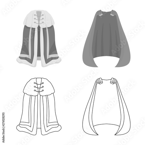 Vector illustration of material and clothing sign. Set of material and garment vector icon for stock.