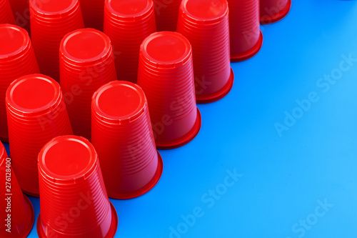 Close up image of red plastic cups
