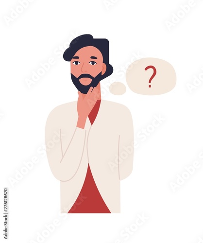 Cute thoughtful bearded man isolated on white background