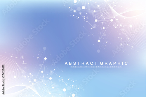 Geometric graphic background molecule and communication. Connected lines with dots. Minimalism chaotic illustration background. Concept of the science, chemistry, biology, medicine, technology vector