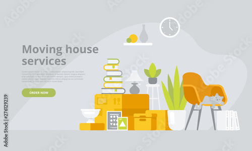 Moving with boxes with various things to new home