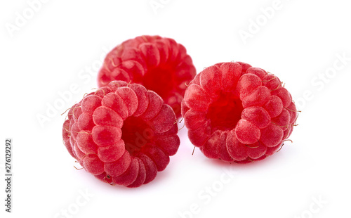 Croup of fresh raspberries on White Background isolated