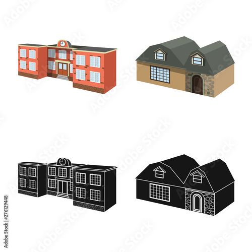 Vector design of facade and housing sign. Collection of facade and infrastructure stock vector illustration.