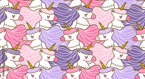 Seamless pattern with cute cartoon unicorns for Your magic design