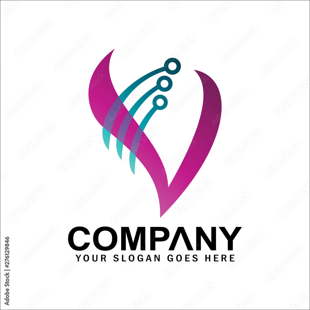 Fototapeta premium Letter V fast technology logo symbol, initial letter v, V tech logo