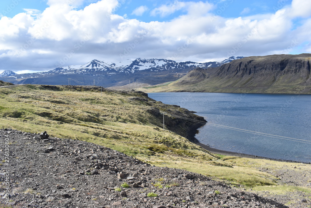 Mountains and a blue lake on the way to Grundarfjödur in the west of Iceland