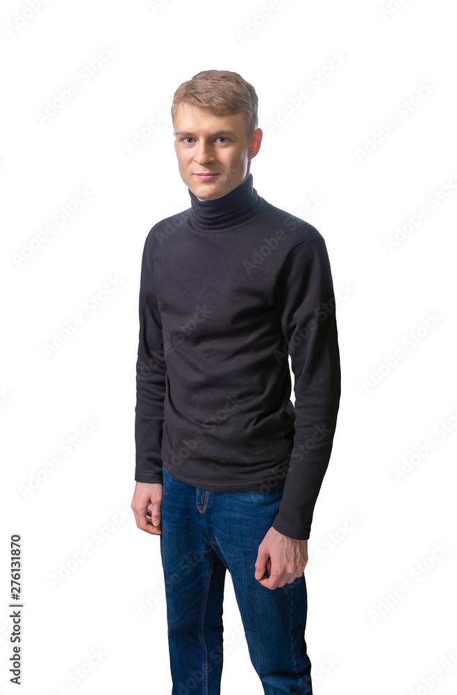 Young blond man, european in black pullover. Young blond man, european in black pullover.