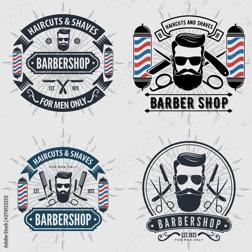 Set of vintage Barber Shop logos, labels, emblems or badges. Vector illustration