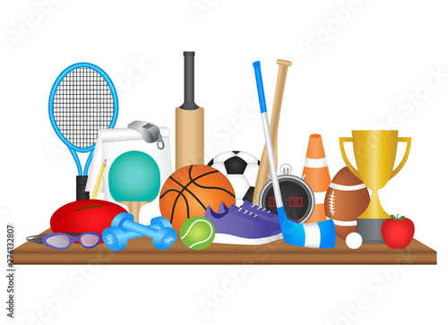 Physical Education display icon with sports equipment