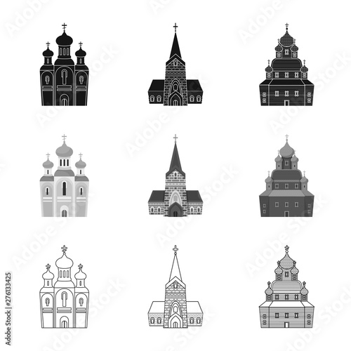 Vector illustration of cult and temple icon. Collection of cult and parish vector icon for stock.