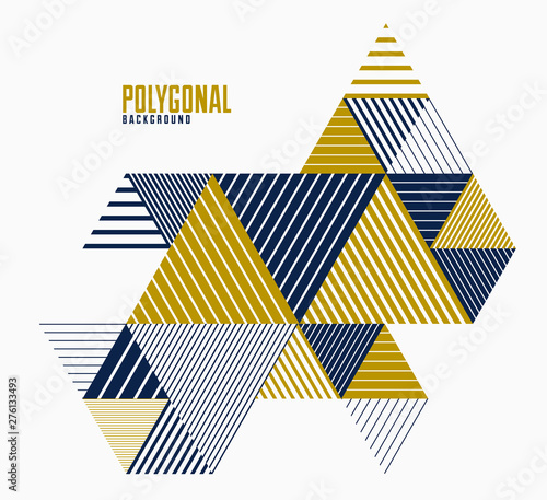 Polygonal low poly vector abstract design, artistic retro style background for ads or prints, cover or poster, banner or card. Linear 3D triangles and cubes elements.