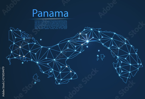 Map of Panama connection. Vector low-poly image of a global map with lights in the form of cities or population density, consisting of points and shapes in the form of stars and space.
