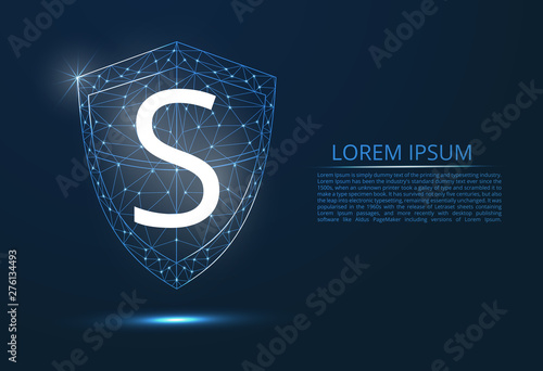 Abstract image of cyber security concept. Illustrates the idea of cybersecurity or confidentiality of information in the form of lines and shapes, pieces of glass. Antivirus logo. Icon letter S