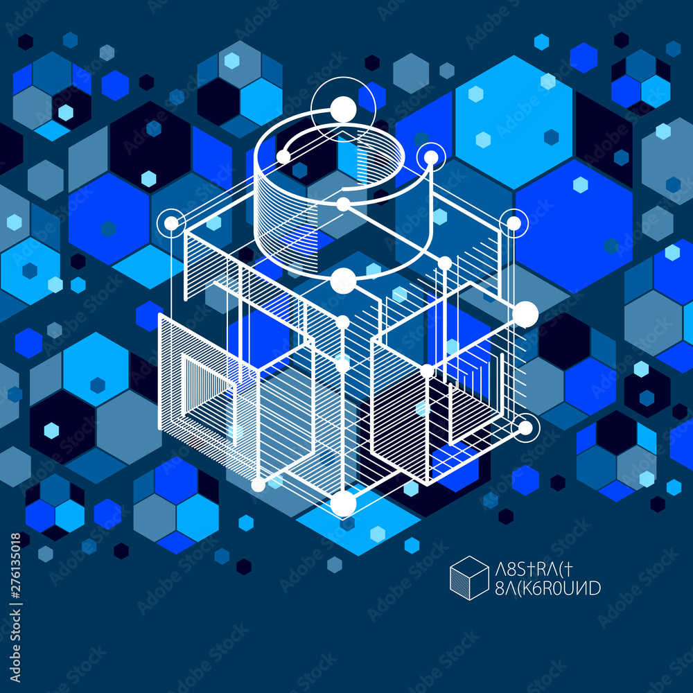 Engineering technology vector dark blue wallpaper made with 3D cubes and lines. Engineering technological wallpaper made with honeycombs. Abstract technical background. Engineering technology vector dark blue wallpaper made with 3D cubes and lines. Engineering technological wallpaper made with honeycombs. Abstract technical background.