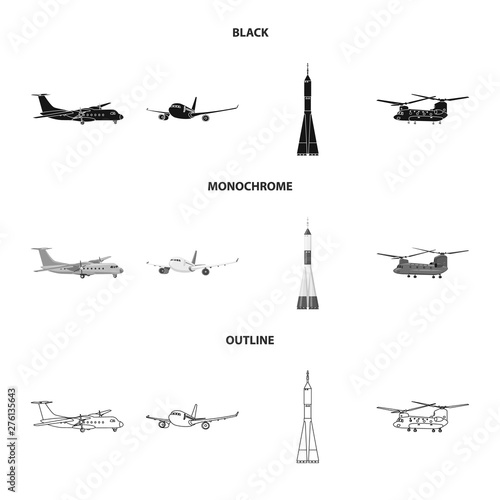 Isolated object of plane and transport icon. Set of plane and sky vector icon for stock.