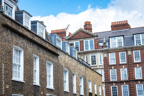 A row of attractive terraced British townhouses